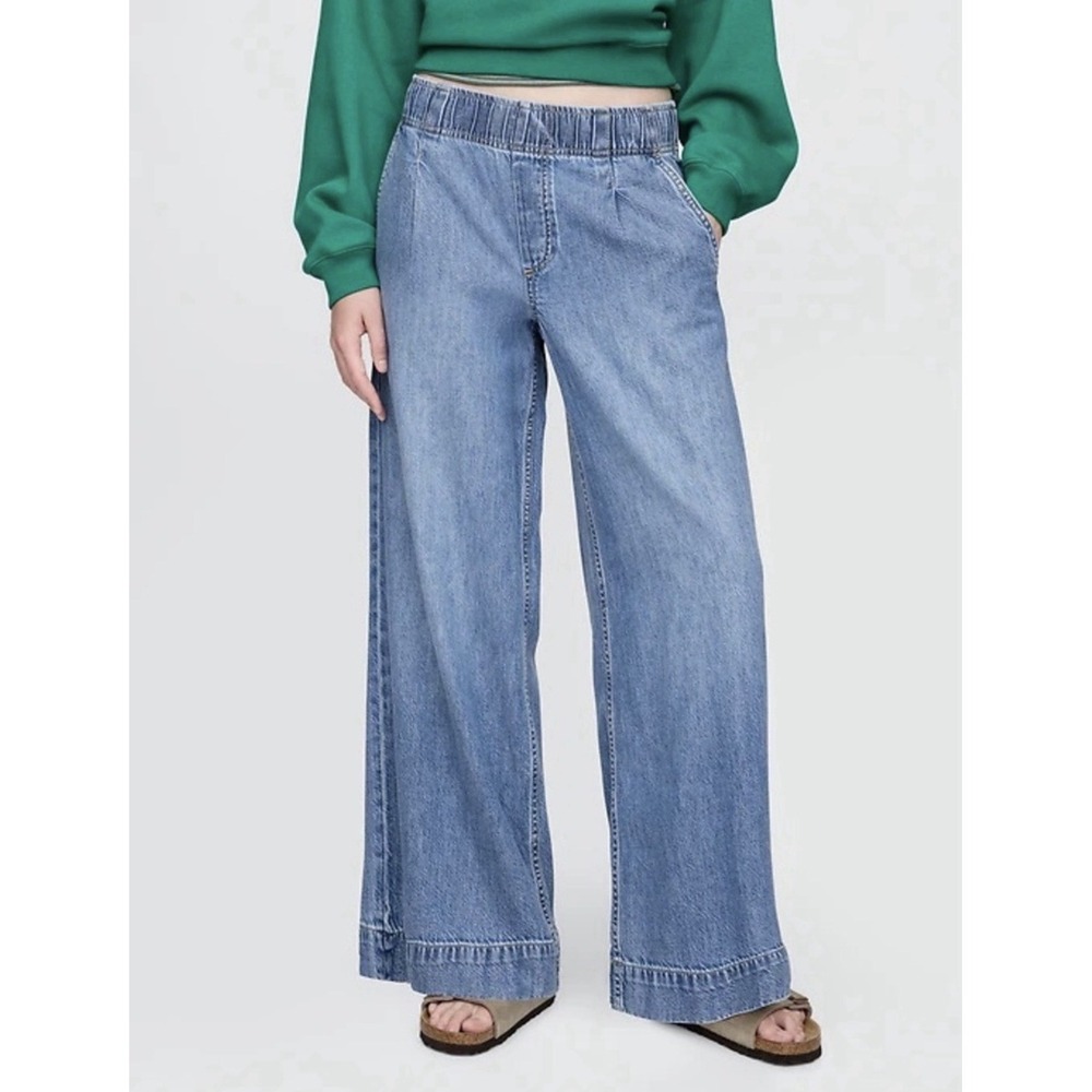 Gap Ultrasoft Pleated Easy Baggy Wide Leg Jeans Sz Small Indigo Y2K